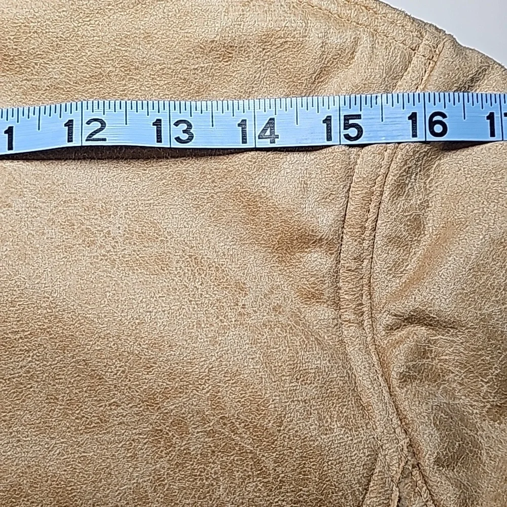 Morricci Coat Jacket Penny Lane Lined Faux Suede Faux Fur Collar Pockets Tan L - Picture 11 of 12